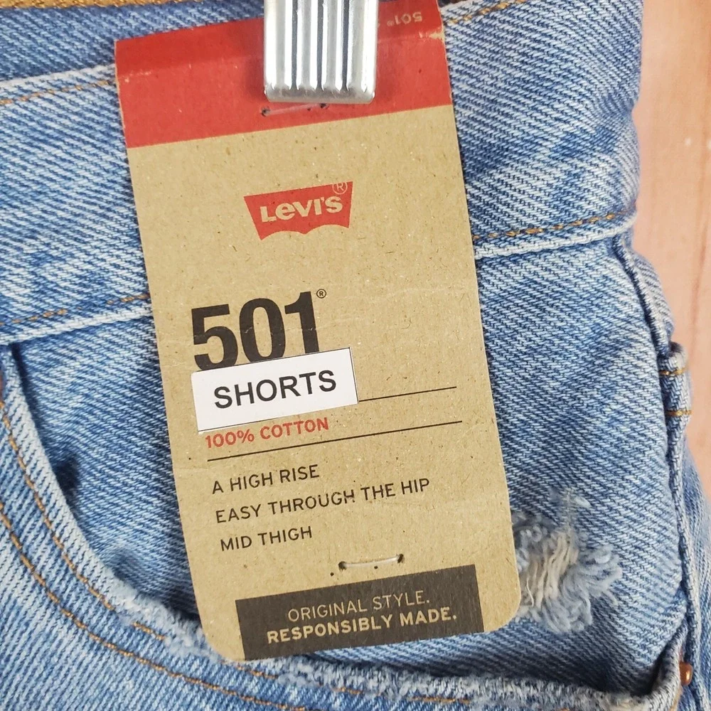 Levi's 501‎ Womens Bermuda Shorts 24 Blue Medium Wash Denim Cotton Distressed